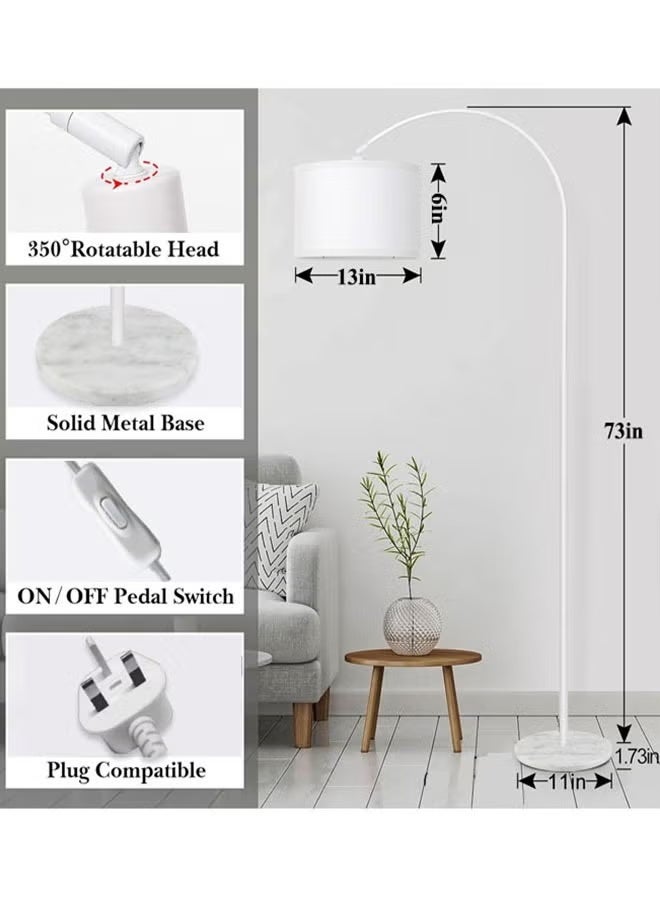 Sharpdo Modern LED Arc Floor Lamp with Remote Control, 3 Color Temperatures (3000K/4500K/6000K), Adjustable Hanging Drum Shade, Standing Lamp for Living Room & Bedroom - White - Image 3